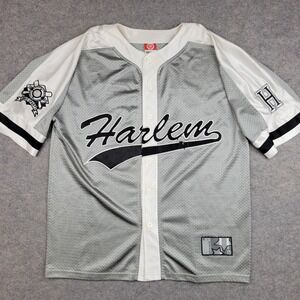 Noiz Shirt Mens Large Gray Harlem 96 Baseball Mesh Button Front Jersey Top